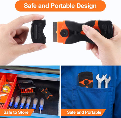 2PACK Razor Blade Scraper, 2-in-1 Scraper Tool with 12Pcs Plastic Blades and 7Pcs Metal Blades, Multi-Purpose Cleaning Razor Scraper for Decals, Stickers, Labels, Caulk, Adhesive, Paint Removal