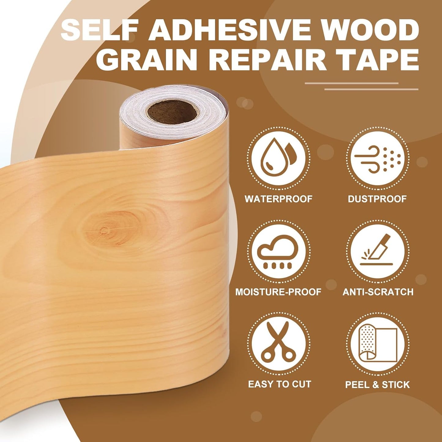 PATIKIL Self Adhesive Wood Grain Repair Tape 33'x 3", Multi-Use Realistic Wood Grain Repair Patch for Furniture Floor Door Table Chair Windows Handicraft DIY, Yellow Teak
