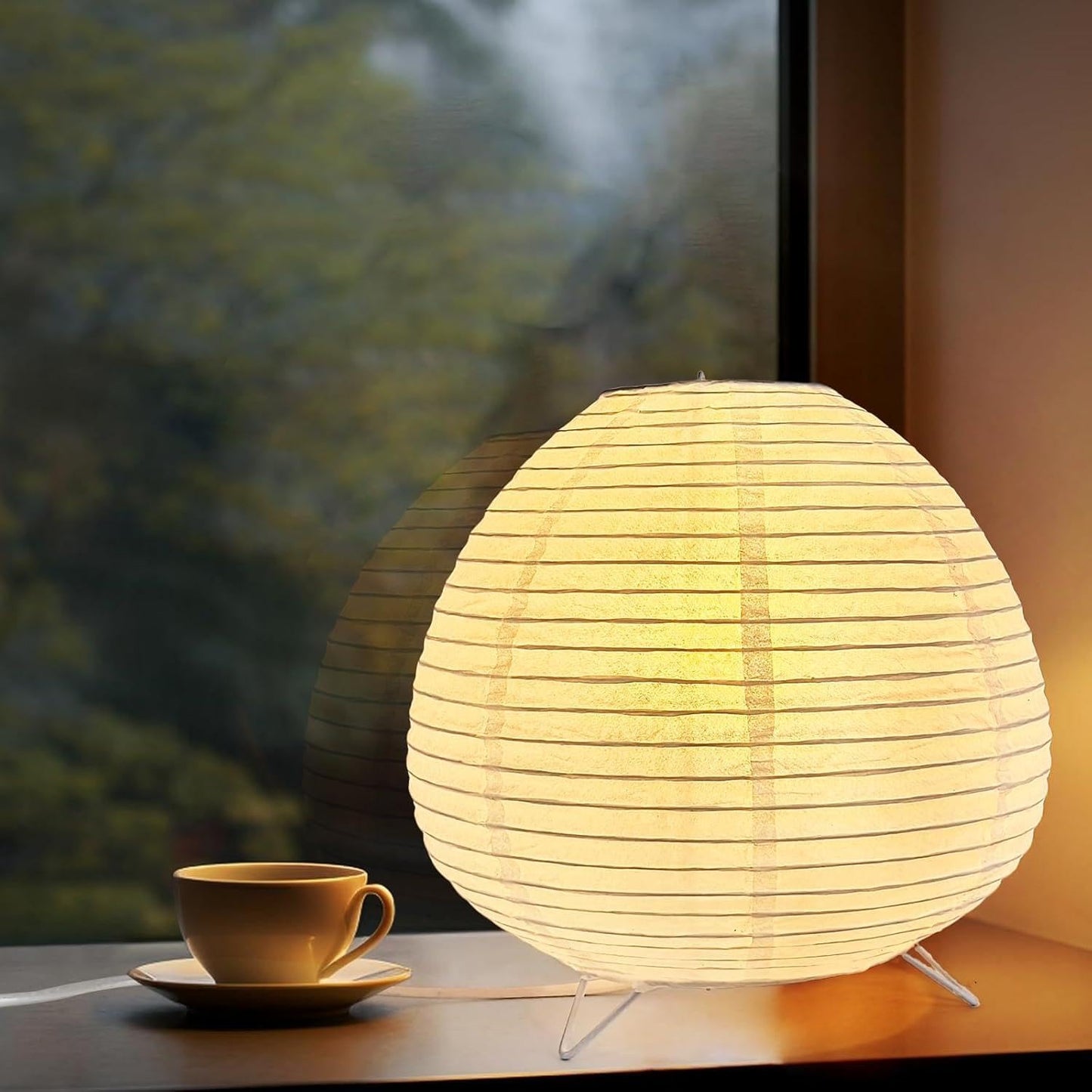 Paper Lantern Lamp, Japanese Paper Table Lamp with 3 Color, Cute Wabi-Sabi Rice Paper Lamp for Desk Bedroom Bedside(Bulb Included)