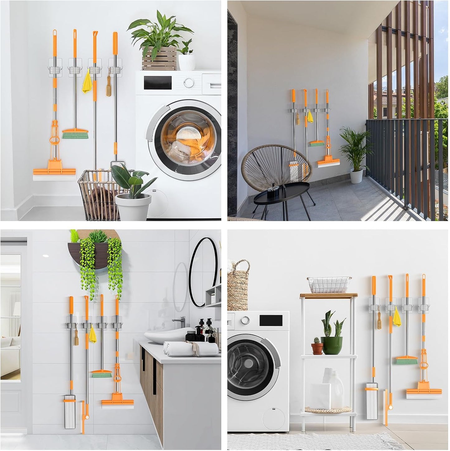 8 PackBroom Holder Wall Mount, New Version Adhesive Mop and Broom Holder Wall Mount, Super Anti-Slip Broom Hanger Mop Organizer Wall Hanging for Bathroom, Kitchen, Laundry Room