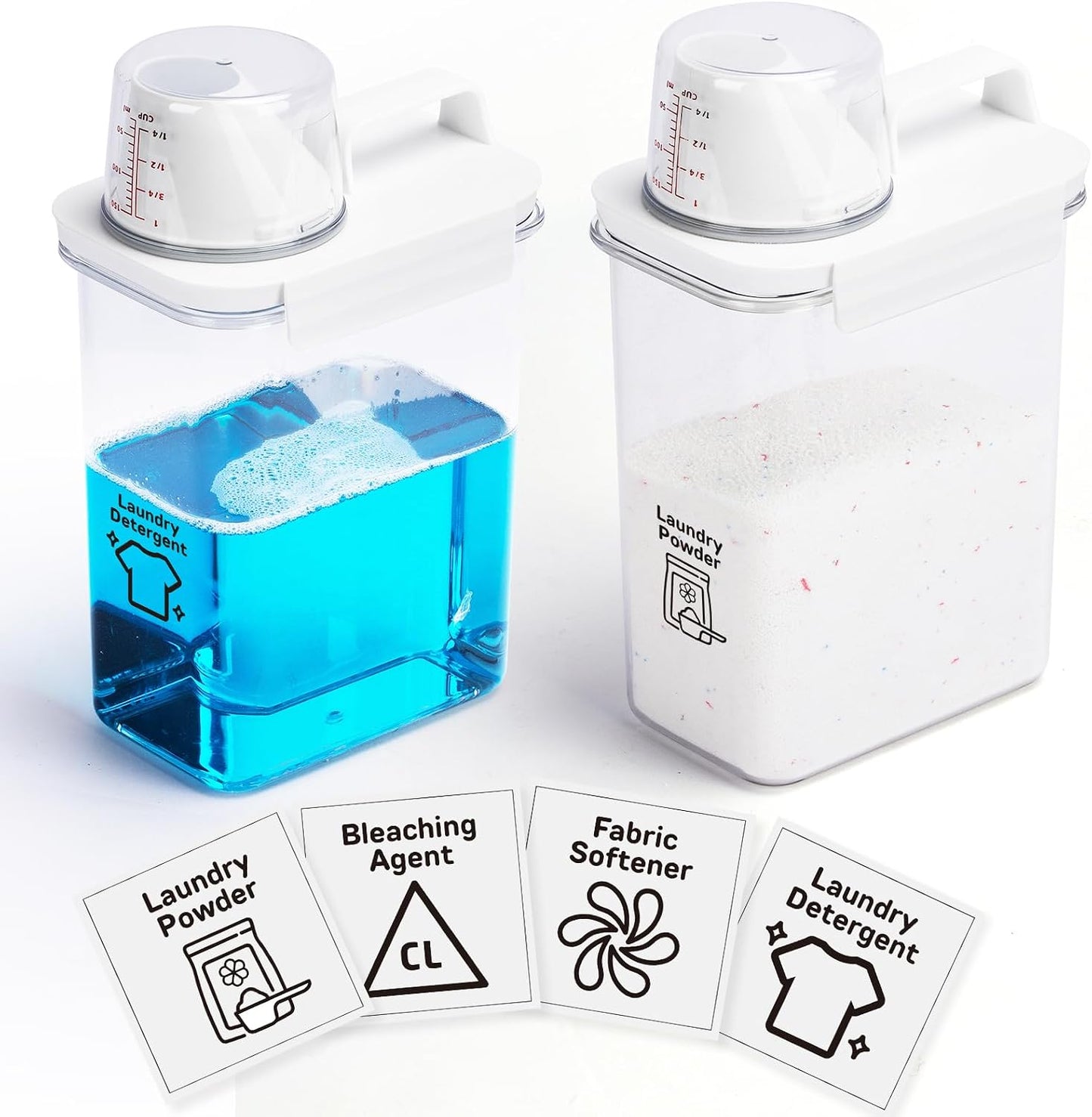 Provoue Laundry Detergent Dispenser-2 Pack, 37 oz Detergent Dispenser with 4 Removable Labels, Laundry Soap Dispenser for Laundry Room Organization and Storage, BPA Free & PET Plastic Clear