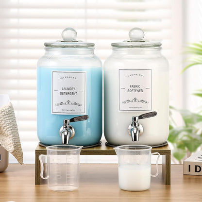 2-Pack Glass Laundry Detergent Dispenser with Stand, 106oz Leak-Proof Glass Fabric Softener Dispenser- Laundry Soap Dispenser-Reusable Container for Kitchen & Bathroom Storage