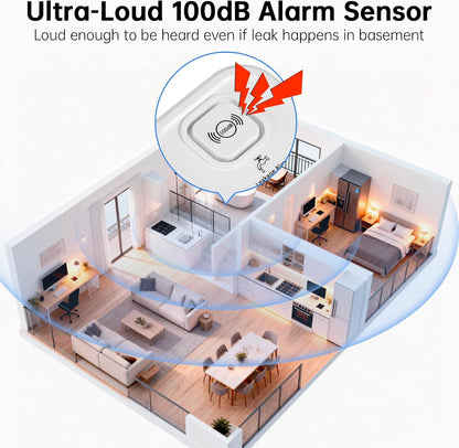 WiFi Water Leak Detectors 100dB Smart Water Sensor Alarm with 3.22 ft Sensor Cable Triple Detection Mode, with App Remote Monitor, Wireless Tank Level Monitor for Basement, Kitchen, Bathroom(1pack)