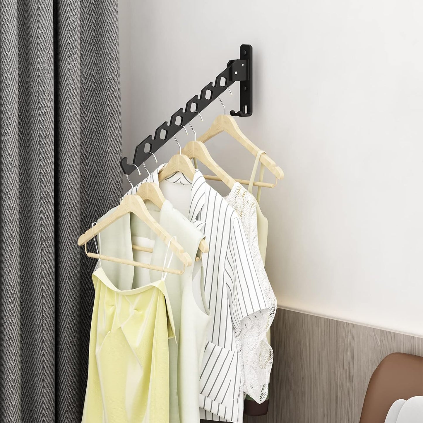 Wall Mounted Clothes Drying Rack, Wall Clothes Hanger Foldable, Laundry Hanger Hook for Bathroom, Wall Clothes Rack Indoor, Perfect for Small Spaces, White