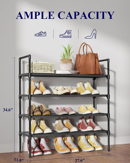 Kitsure Shoe Rack - 3-Tier Shoe Organizer, Shoe Rack for Closet, Entryway, Bedroom, Easy- Assembly Storage Shelf with Side Handles, 27.6" Wide - 3 Tiers, Grey