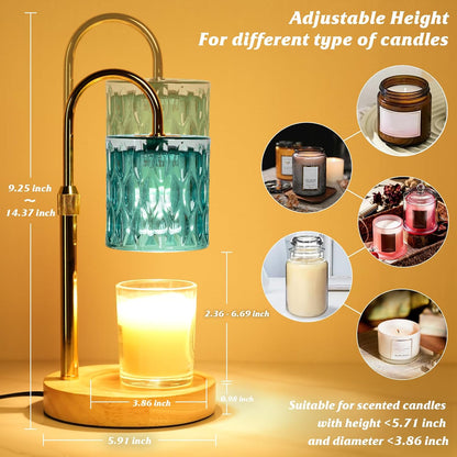 Candle Warmer Lamp with Timer and Dimmable, Electric Wax Melt Candle Warmers Height Adjustable with 2 Bulbs, Birthday Gifts for Women House Warming, Home Decor for Scented Jar Candles(Clear)