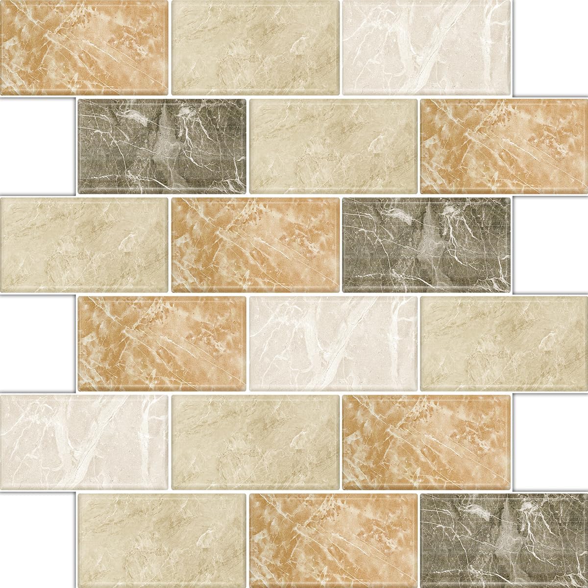 BSABSAQAA 10 Sheets Peel and Stick Backsplash for Kitchen 12"X12" Back Splash Adhesive Subway Wall Tile Sticker for Bathroom on Renter Friendlyn Marble