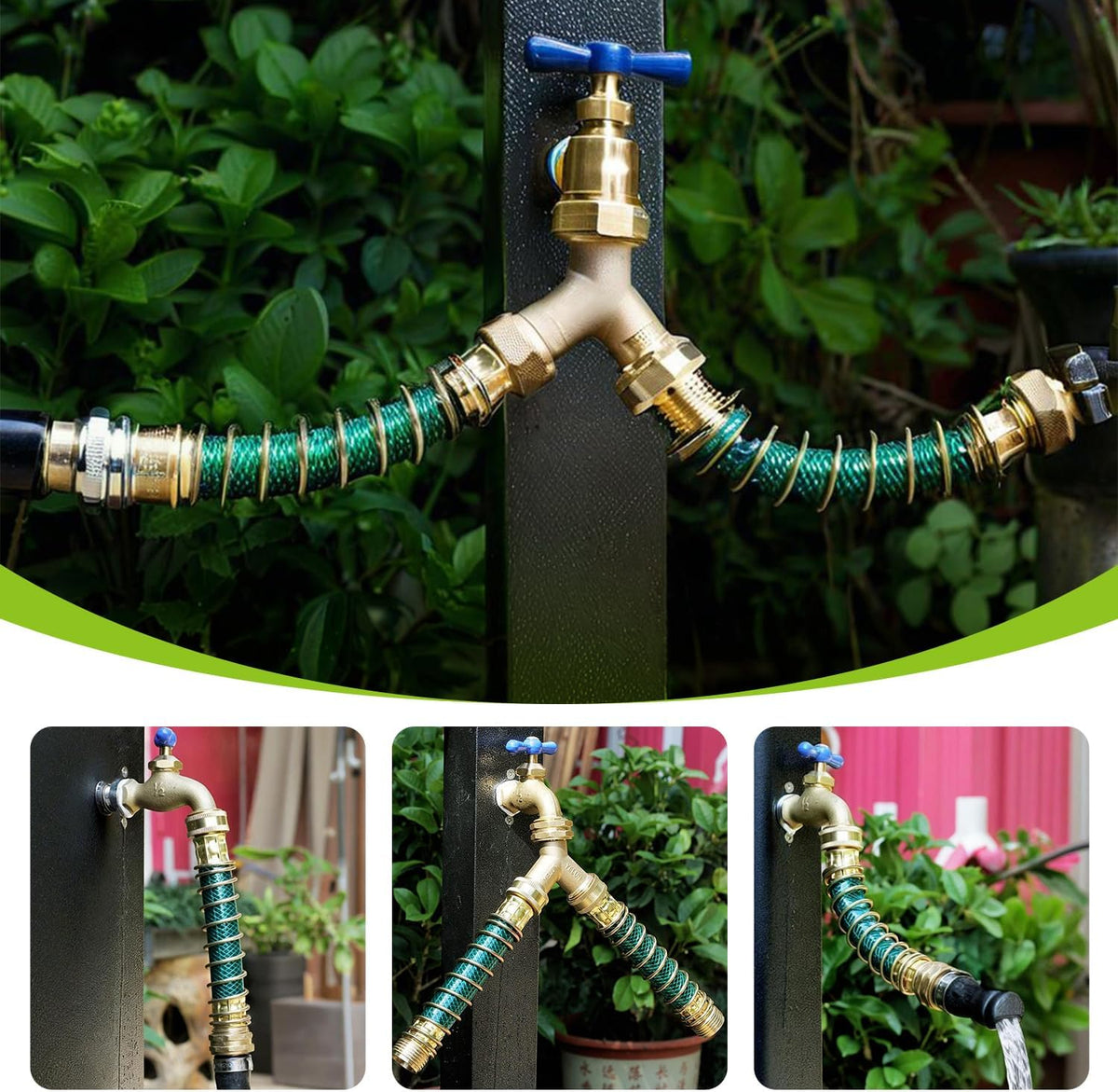 A30008-D Brass Hose Y Connector Brass Garden Hose Adapter, Garden Hose Splitter 2 Way Heavy Duty, Hose Bib Splitter with 2 Extra Rubber Washers-2PACK