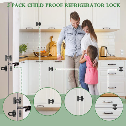 5 Pack Baby Proofing Cabinet Locks – No-Tool Adhesive Child Proof Refrigerator Lock, Oven Lock Child Safety, Fridge Lock, Dishwasher, Drawers & Cabinets | Strong Hold, Easy to Install (Black)