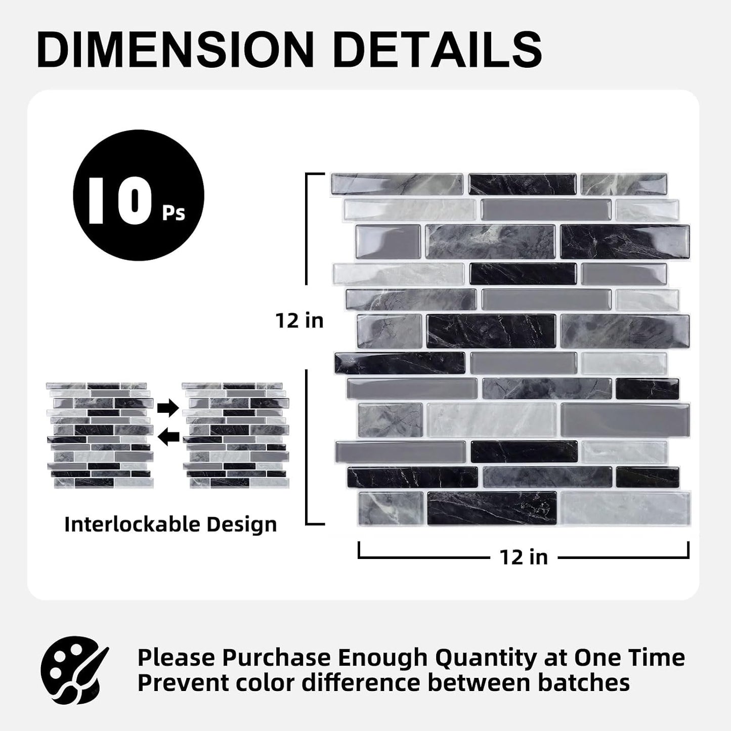 10-Sheet Peel and Stick Backsplash Waterproof Oil-Proof Wall Tiles for Kitchen & Bathroom, Easy Install Self-Adhesive Wall Tiles, Removable Stick-On Backsplash for Kitchen Stove & Walls