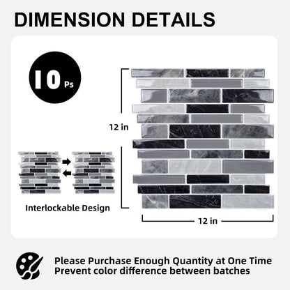 10-Sheet Peel and Stick Backsplash Waterproof Oil-Proof Wall Tiles for Kitchen & Bathroom, Easy Install Self-Adhesive Wall Tiles, Removable Stick-On Backsplash for Kitchen Stove & Walls