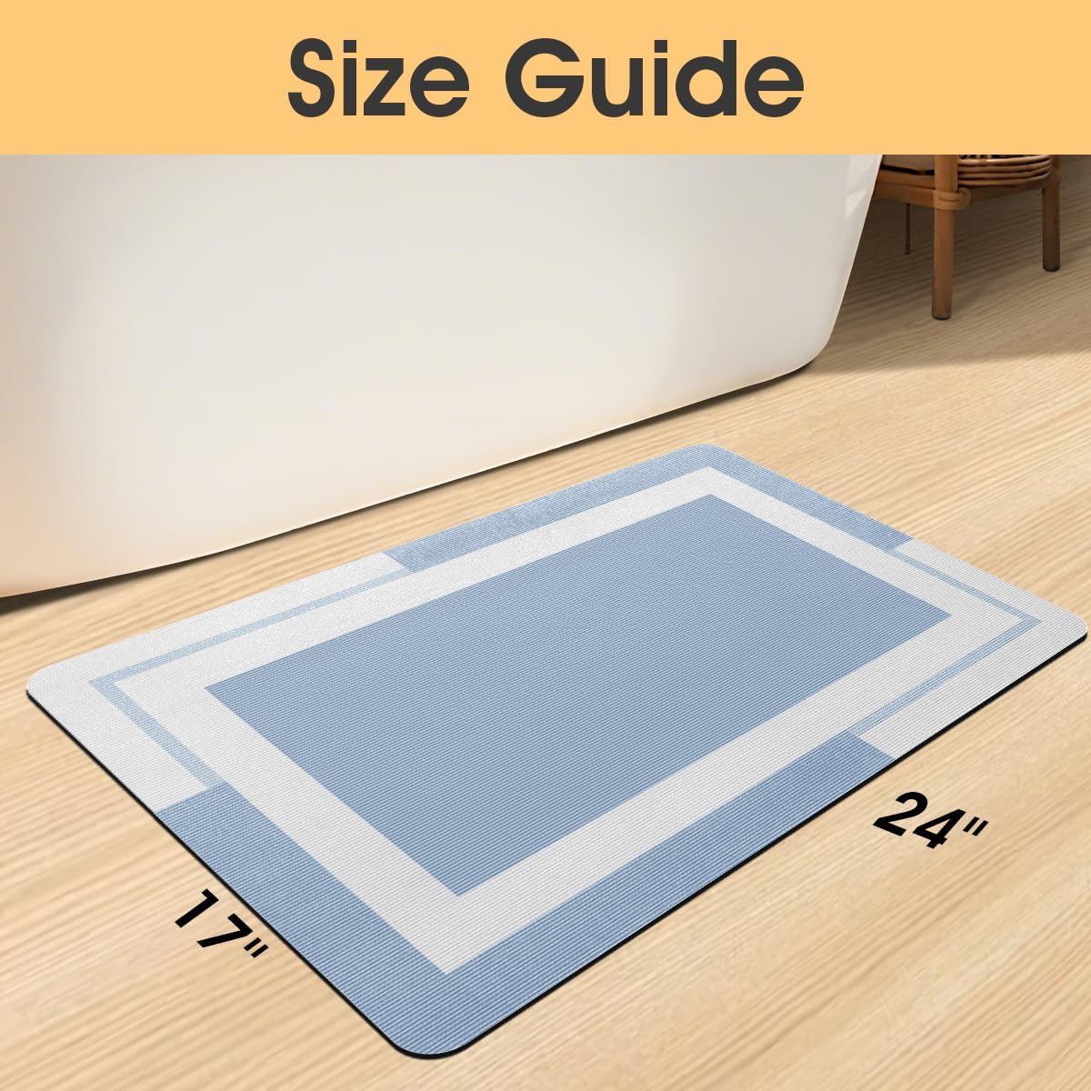 ACCUMTEK Non Slip Bath Mat, Thin Bathroom Rugs Fit Under Door, Quick Dry Bath Mats, Machine Washable Bath Rugs for Bathroom, Bathtub & Kitchen, Grey/Bordered/24 x17