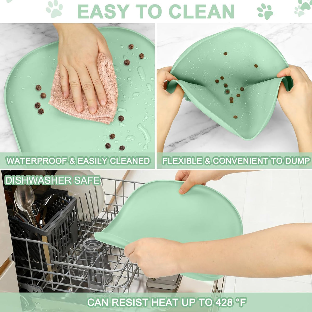 SMILOOL Silicone Pet Food Mat with Raised Edge for Food and Water Bowl, Dog Feeding Mats, Cat Food Trays for Floor Waterproof, Rubber Tray for Dogs and Cats, 19 x 12 x 0.7 Black
