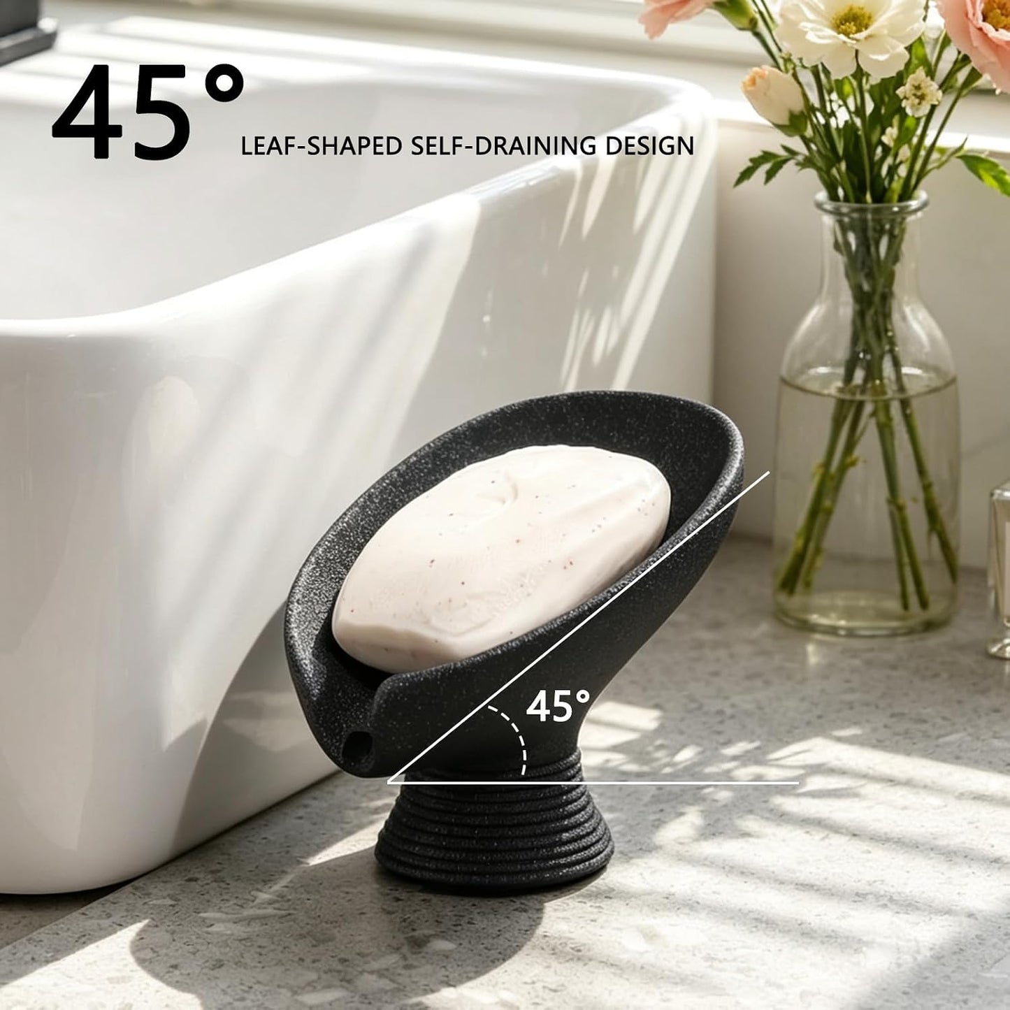 Self Draining Soap Dish with Suction Cup, Leaf Shaped Resin Soap Holder for Bathroom, Shower, Sink & Kitchen (Beige)