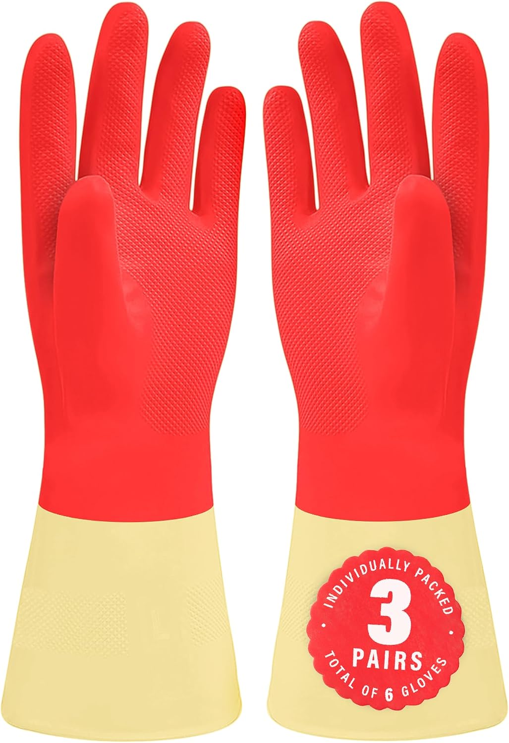 SteadMax Red Cleaning Gloves, Supreme Durability, Natural Rubber Latex Gloves