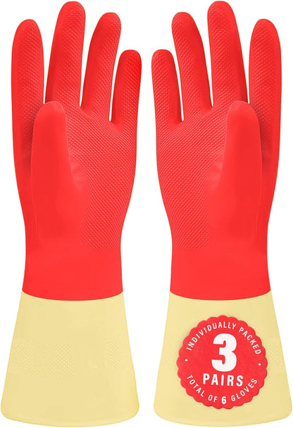 SteadMax Red Cleaning Gloves, Supreme Durability, Natural Rubber Latex Gloves