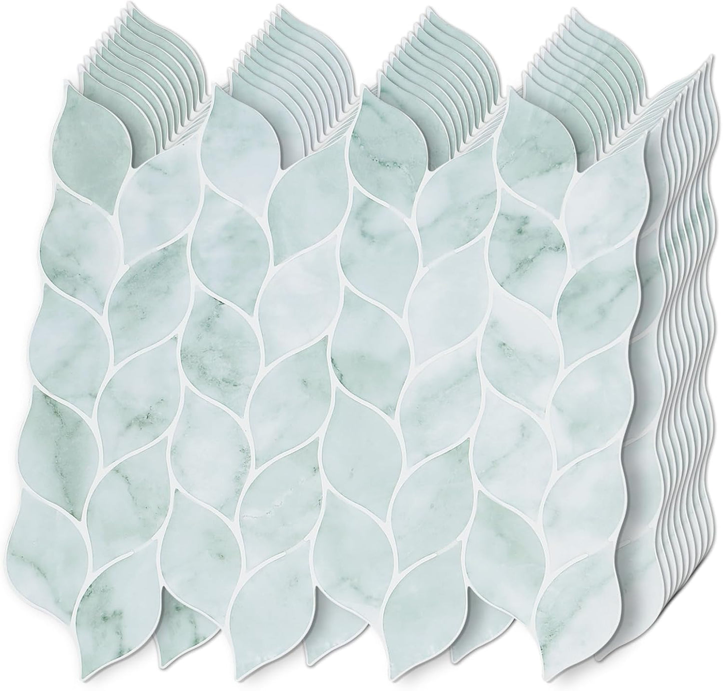 Tilingview 10 Pcs Vinyl Leaf Peel and Stick Tile for Kitchen Backsplash, Premium Self-Adhesive Tiles Plastic Wall Stickers Art Mosaics (Blue Gray)