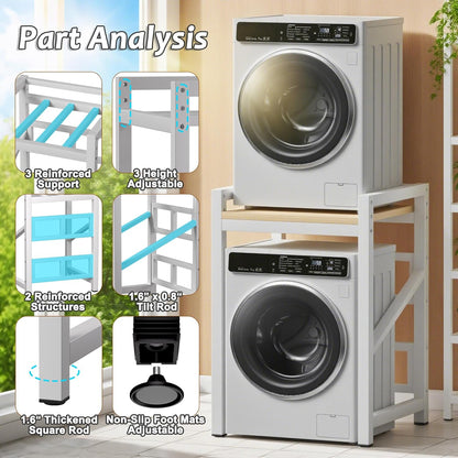 Over The Washer and Dryer Storage Shelf, Widen & 3 Height Adjustable Stacking Rack, Space Saver Washer Dryer Stacking Kit, Thicker Metal Washer Shelf for within 29.5" width (Black, 29.5 Inch)