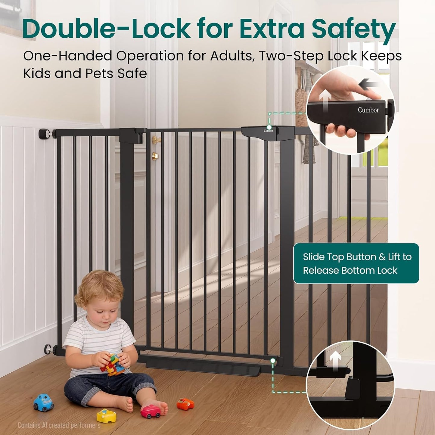 Cumbor 30-46" Baby Gate for Stairs, Mom's Choice Awards Winner-Auto Close Dog Gate for The House, Gifts for Mom, Easy Install Pressure Mounted Pet Gates for Doorways, Black