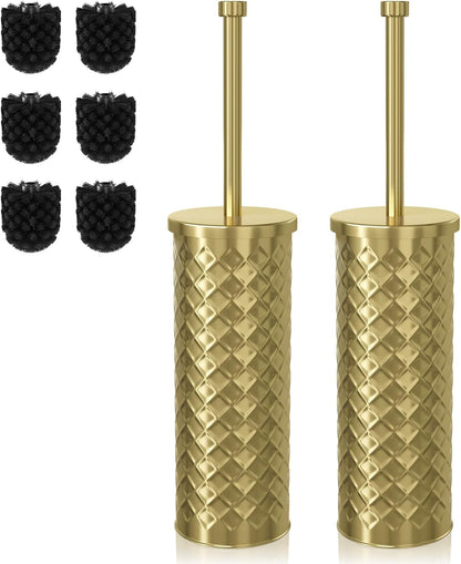 Toilet Bowl Brush and Holder Set 2 Pack with 4 Extra Brush Heads | Extra Long Handle with Splash Guard Cover, Tool-Free Installation, Bathroom Space-Saving, Cleaner Sets for Apartments, RV (White)