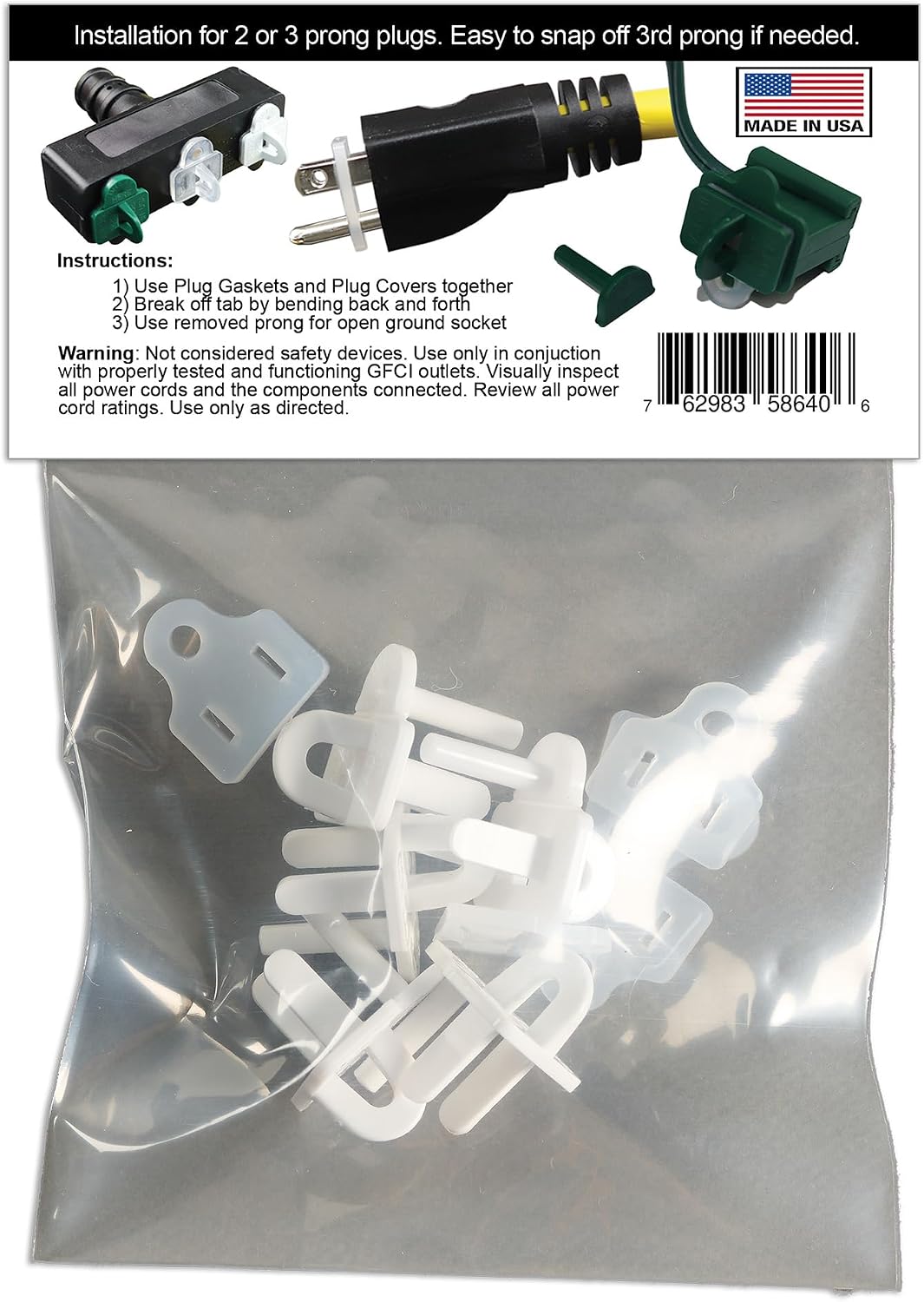(Set of 10, White0 The Original Weatherproof Gaskets & Plug Covers - Made in USA, Outdoor Waterproof GFCI Protectors, Christmas Light Installation, Extension Cords, Stop GFCIs from Tripping