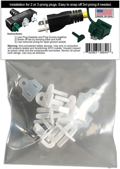(Set of 10, White0 The Original Weatherproof Gaskets & Plug Covers - Made in USA, Outdoor Waterproof GFCI Protectors, Christmas Light Installation, Extension Cords, Stop GFCIs from Tripping
