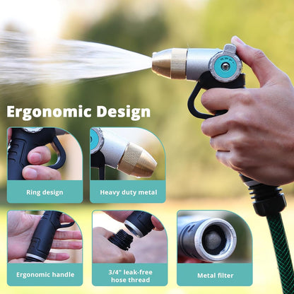QUOBAS Garden Hose Nozzle Sprayer, Heavy Duty Metal Water Garden Nozzle | Brass Nozzle with Thumb Control, 3 Watering Patterns, Jet Hose Sprayer for Car Wash, Driveway, Patio Cleaning & Garden
