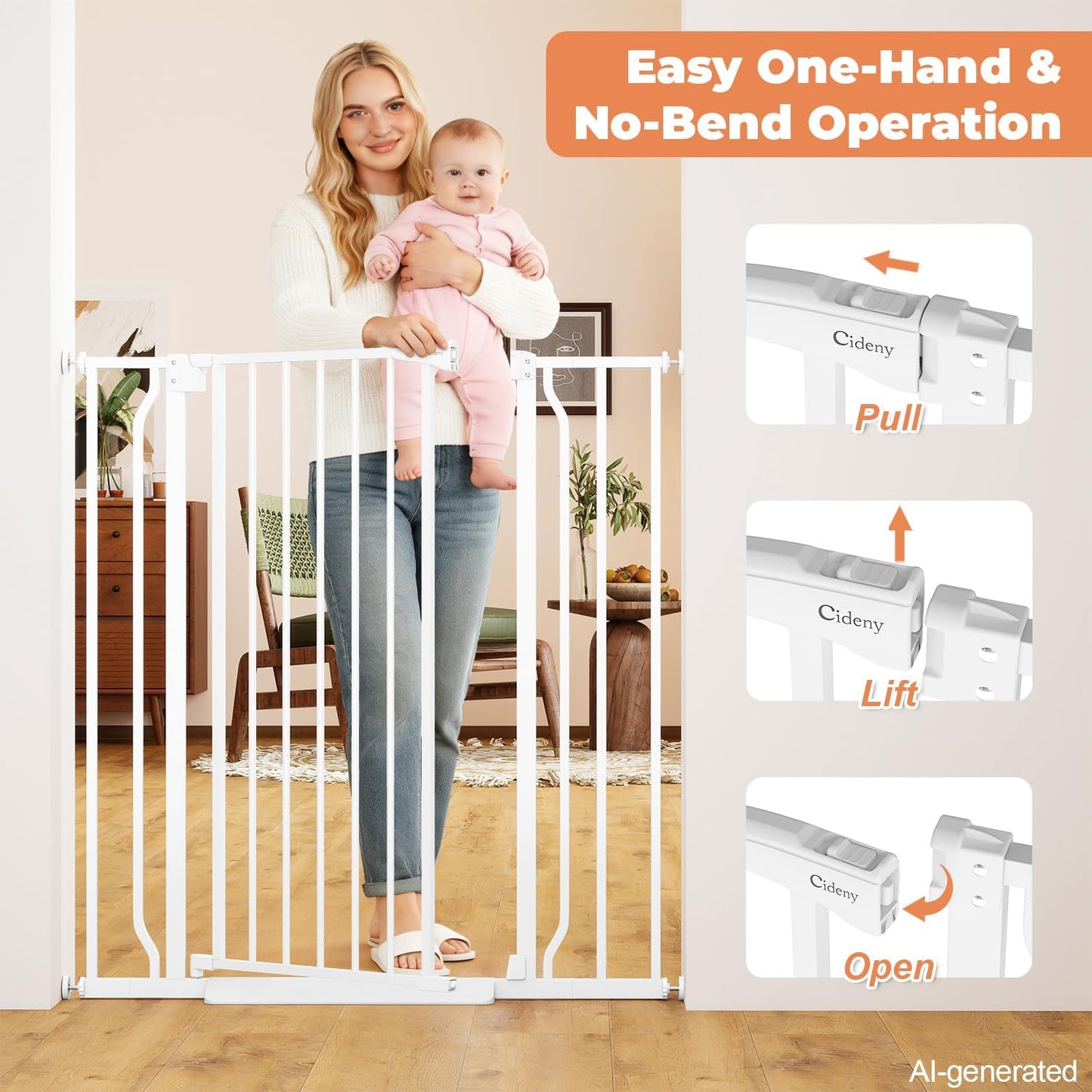 Baby Gate No Drilling, 29"-40" Auto Close Dog Gate Indoor for Doorways & Stairs, Pressure Mounted Adjustable Pet Gate, Easy Walk Through Child Gate for Children & Pets Stroller Friendly, White