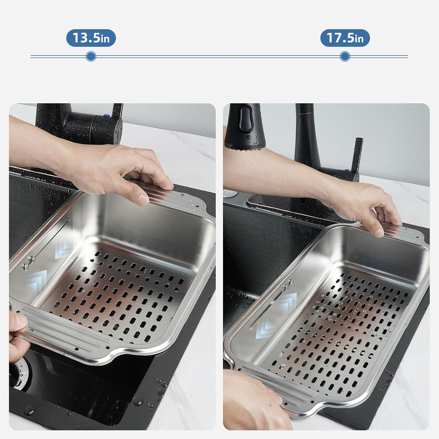 Over the Sink Colander Strainer Basket, ALL METAL Extendable Drain Colander | For Wash Vegetables and Fruits Dry Dishes, 6 Quart Large Size, New Home Kitchen Essentials