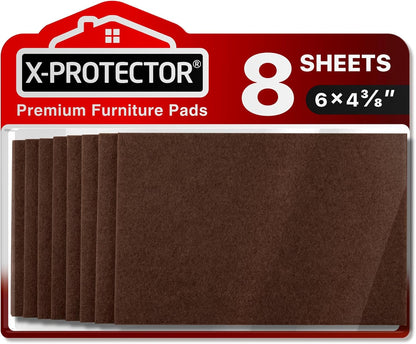 Felt Furniture Pads X-PROTECTOR - 10 Pack Premium 8”x6” Heavy Duty 1/5” Felt Sheets! Cut Furniture Felt Pads for Furniture Feet You Need – Best Furniture Pads for Hardwood Floors! Brown