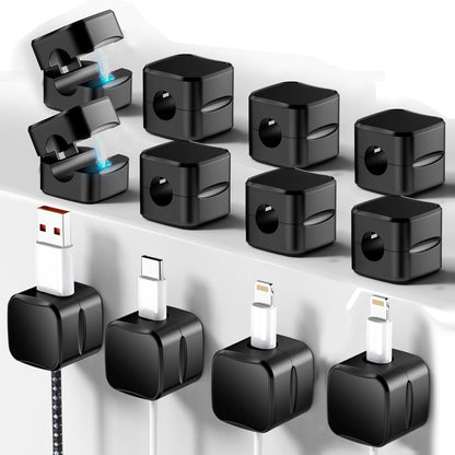 SaiTech IT 12 Pack Magnetic Cable Clips, Cord Organizer Holder Black | Adhesive Wire Keeper For Car, Office, Home, Desktop, Wall, Night Table, Ideal For Cable Management