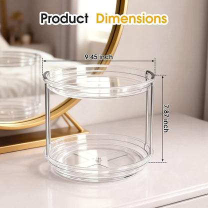 2 Tier Medicine Cabinet Organizer, Rotary Turntable Organizer for Medicine and Vitamin Bottles, Under Sink Organizer for Medicine, Bathroom Cabinet Storage, Easy Assembly, Transparent Clear