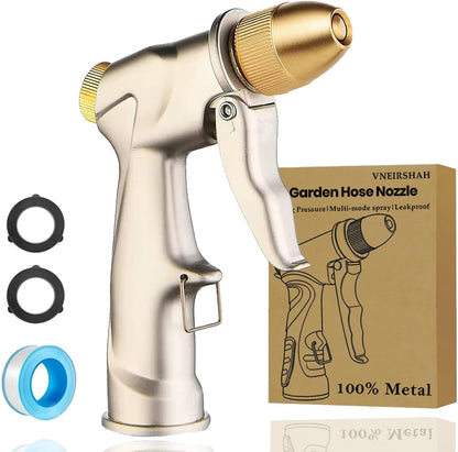 Heavy Duty Metal Hose Nozzle, High Pressure Garden Hose Nozzle | All-Metal Water hose nozzle with 4 Adjustable Spray Patterns, For Watering Plants,Pet Showering,Car Washing&Windows