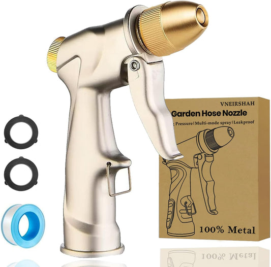 Heavy Duty Metal Hose Nozzle, High Pressure Garden Hose Nozzle | All-Metal Water hose nozzle with 4 Adjustable Spray Patterns, For Watering Plants,Pet Showering,Car Washing&Windows