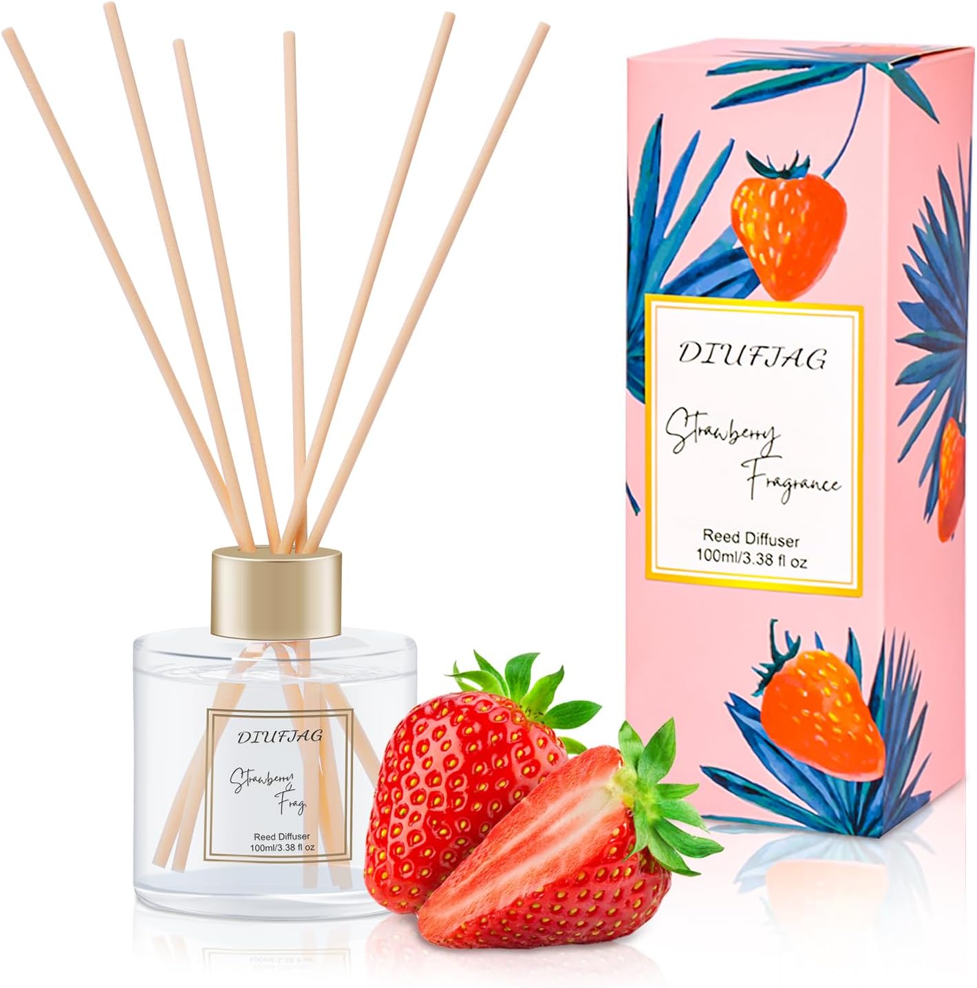100ml Scent Diffuser with 6 Fiber Sticks, 3.5 oz Reed Diffuser Set Aromatherapy Fragrance Diffusers Air Fresheners for Home Bedroom Bathroom (Coconut)