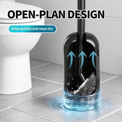 Toilet Brush and Holder Set, Curved Angled Toilet Bowl Cleaner Brush with Under Rim Cleaning, Wall-Mounted Toilet Scrubber & Bathroom Deep Cleaning Supplies Kit（Crevice Brush Included） Black(2-Pack)