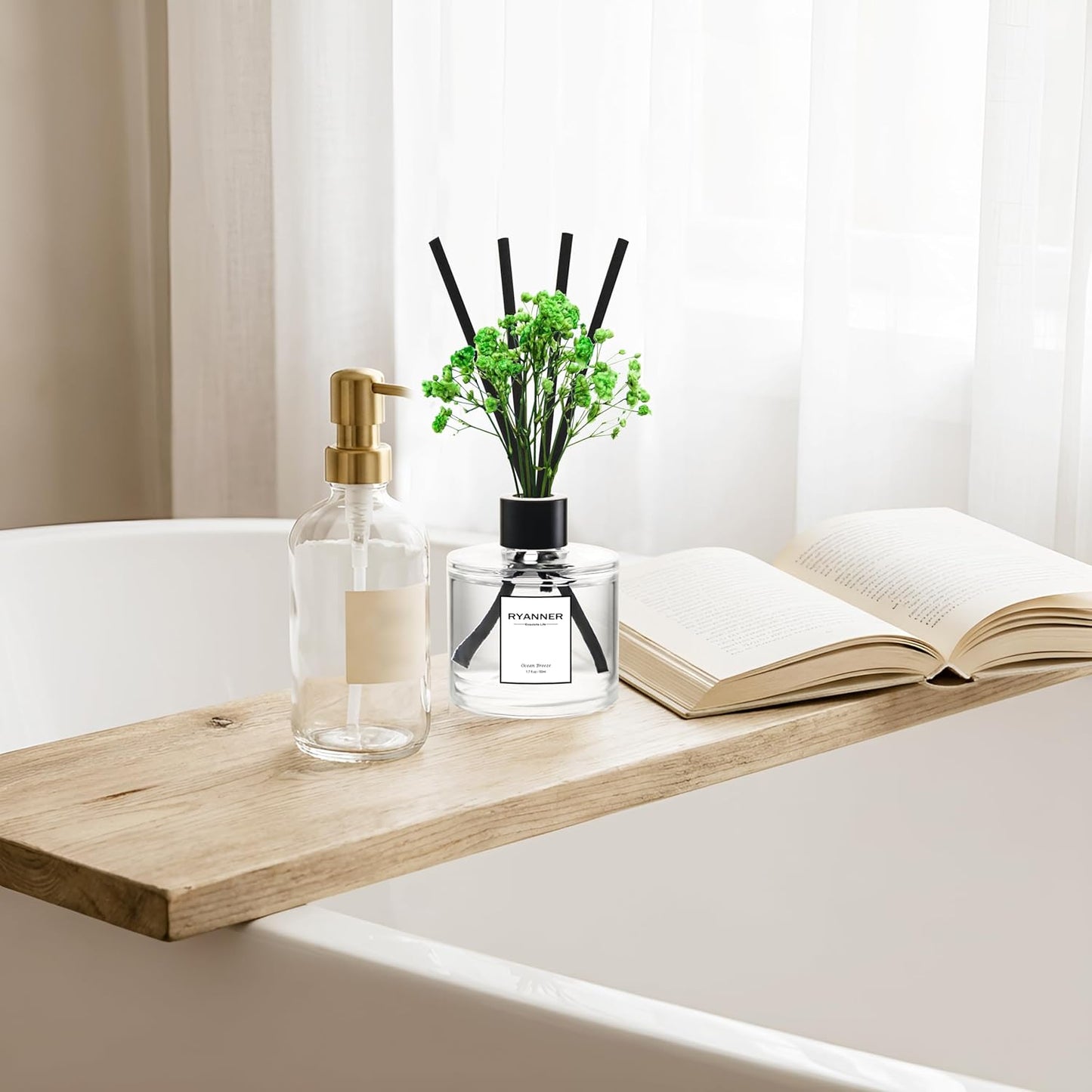 Reed Diffuser Set of 3 Pack,Lavender Eucalyptus/White Jasmine/Lemongrass Scented Oil Diffuser with 24 Sticks(1.7 fl oz Each Pack),Air Freshener for Bedroom Bathroom Office | Shelf Decor