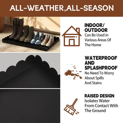 Maxdot 2 Pack Scalloped Iron Boot Tray for Entryway Indoor, Heavy Duty Shoe Mat 19.7" x 15.8" Waterproof Shoes Trays for Front Door Outdoor Multipurpose Mats for Boots, Pets, Plants