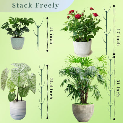 26Pcs Plant Support Combo, 5Pcs Stackable Monstera Plant Stakes Trellis+ 20Pcs Garden Clips + 1Pcs Ties, Moss Pole Alternative for Indoor Outdoor Climbing Vines Houseplants