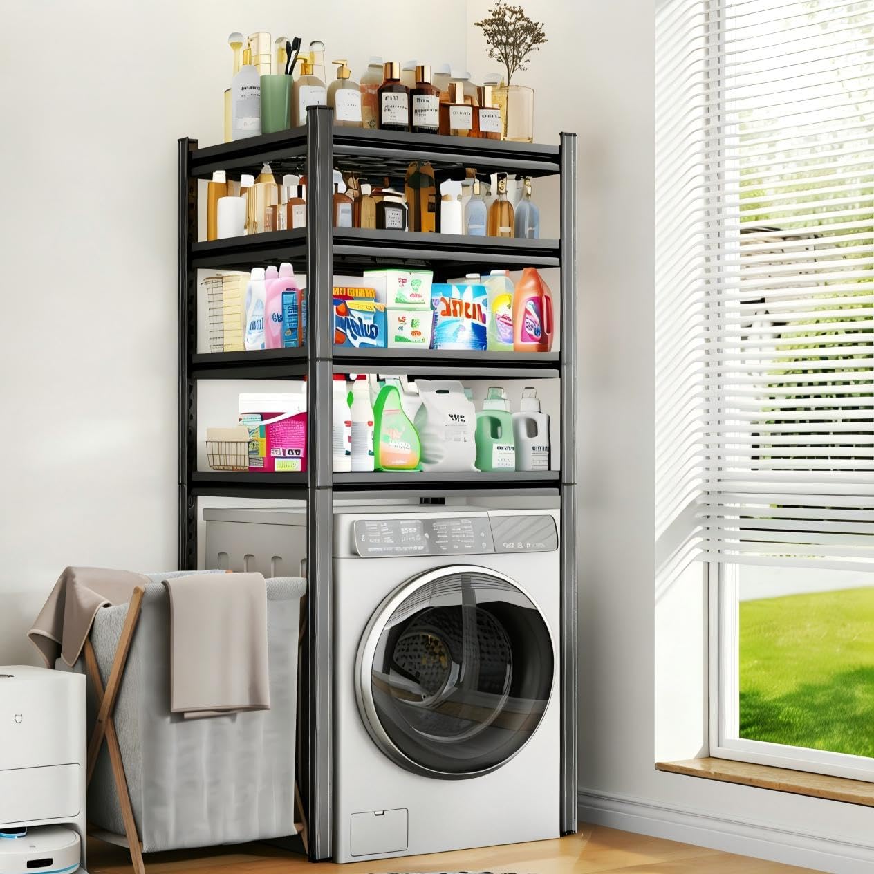 Over Washer and Dryer Shelves, Laundry Room Shelves Adjustable Metal Heavy Duty Freestanding Storage Shelving, Washing Machine Rack for Organization and Storage, Black (39.4" W X 17.7" D X 71.2" H)