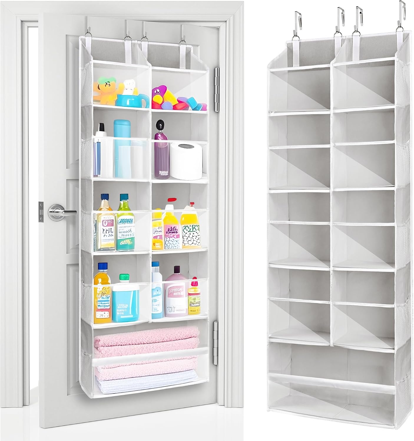 ULG Over the Door Organizer, 5-Tier Extra Large Hanging Storage with 10 Mesh Pockets, 100 lbs Capacity, Heavy Duty Door Organizer for Closet, Bedroom, Nursery Storage, Beige