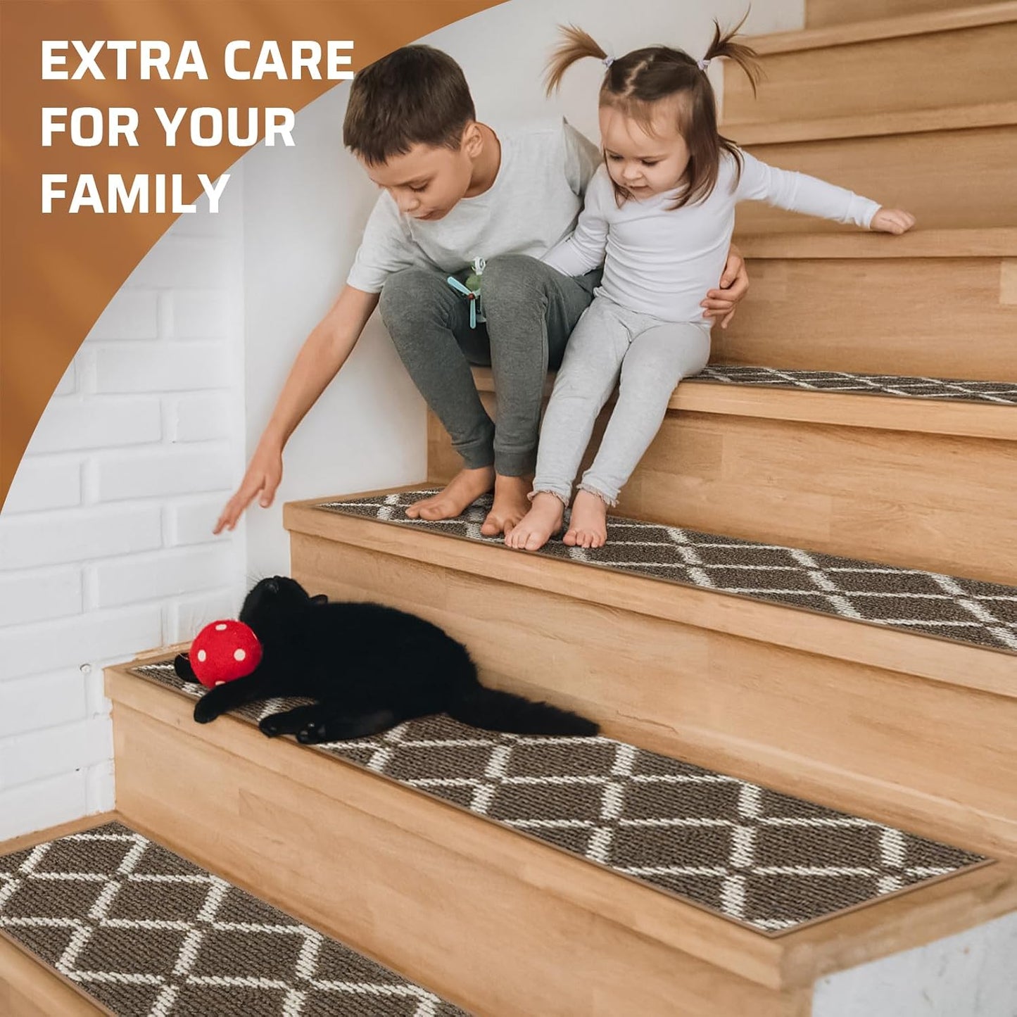 Stair Treads Non Slip for Wooden Steps Indoor, 7 Pack 8" X 30" Carpet Runners for Wood Stairs with Self-Adhesive Backing, Stickiness Stair Rugs for Kids Elders and Dogs, Square Brown