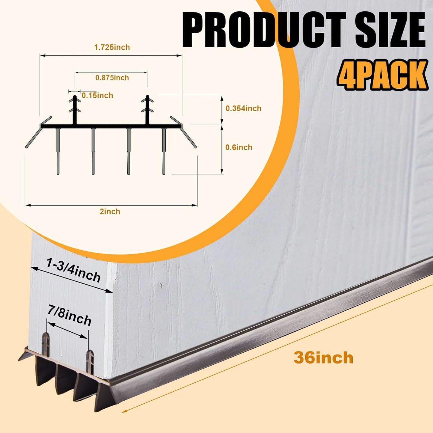Pushglossy 1 Pcs Replacement Door Bottom with Vinyl Fins 36" Long 1 3/4" Wide Threshold Seal Bottom of Door Weatherstrip Kerf Weather Stripping for 7/8" Between Barbs (White)