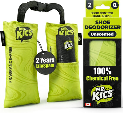 MR.KICS - Shoe Deodorizer Insert, Activated Charcoal Odor Eliminator, Moisture Absorber for Shoes, Gym Bags, Boxing Gloves, Cleats, Sports Gear - XL 2-Pack
