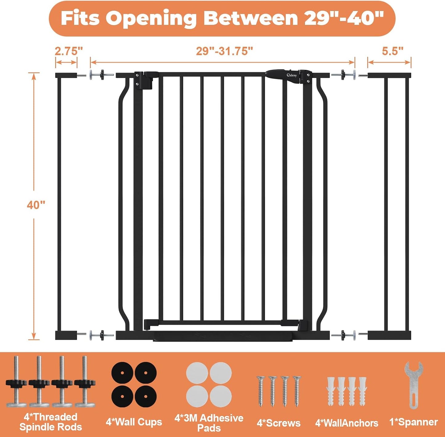 Baby Gate No Drilling, 29"-40" Auto Close Dog Gate Indoor for Doorways & Stairs, Pressure Mounted Adjustable Pet Gate, Easy Walk Through Child Gate for Children & Pets Stroller Friendly, White