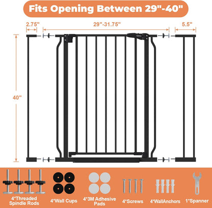 Baby Gate No Drilling, 29"-40" Auto Close Dog Gate Indoor for Doorways & Stairs, Pressure Mounted Adjustable Pet Gate, Easy Walk Through Child Gate for Children & Pets Stroller Friendly, White