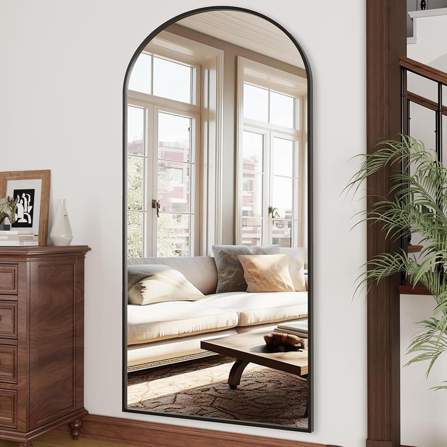 OGCAU Floor Full Length Mirror, 56"x20" Arched Full Body Mirror, Hanging or Leaning, Standing, Wall Mounted with Aluminum Frame for Bedroom Living Room, White