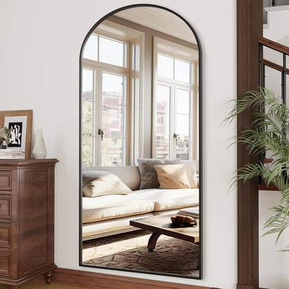 OGCAU Floor Full Length Mirror, 56"x20" Arched Full Body Mirror, Hanging or Leaning, Standing, Wall Mounted with Aluminum Frame for Bedroom Living Room, White