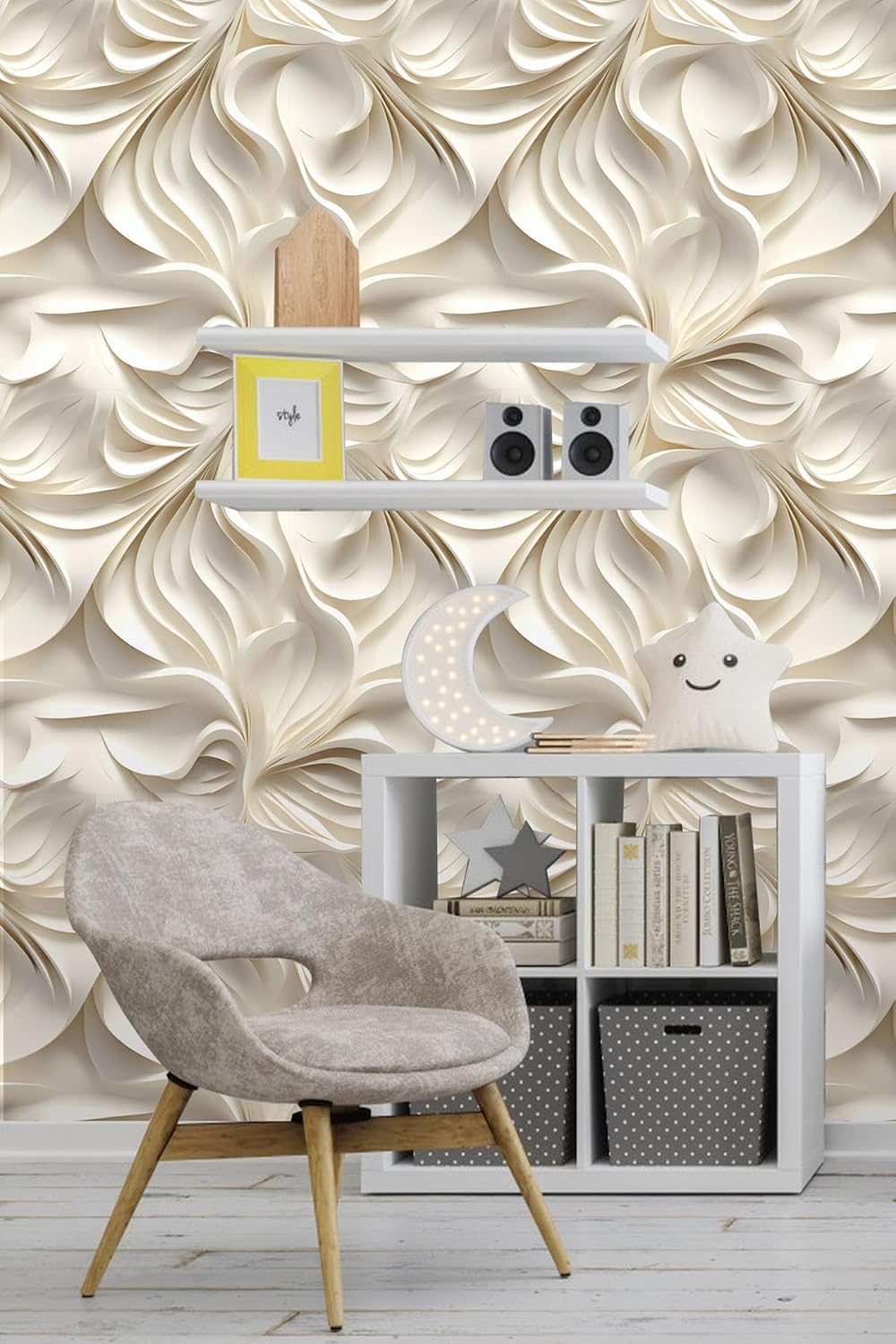 Floral Peel and Stick Wallpaper 3D Effect Interior Wall Décor Contact Paper Self Adhesive Removable Renter Friendly for Bedroom Living Cabinet Room 17.7in x 9.8ft (Not Textured Wallpaper