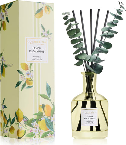 COCORRÍNA Wild Mint & Eucalyptus Reed Diffuser – 6.76 oz Essential Oil with 8 Reeds & Real Eucalyptus Sticks, Home Fragrance for Bedroom or Bathroom Décor